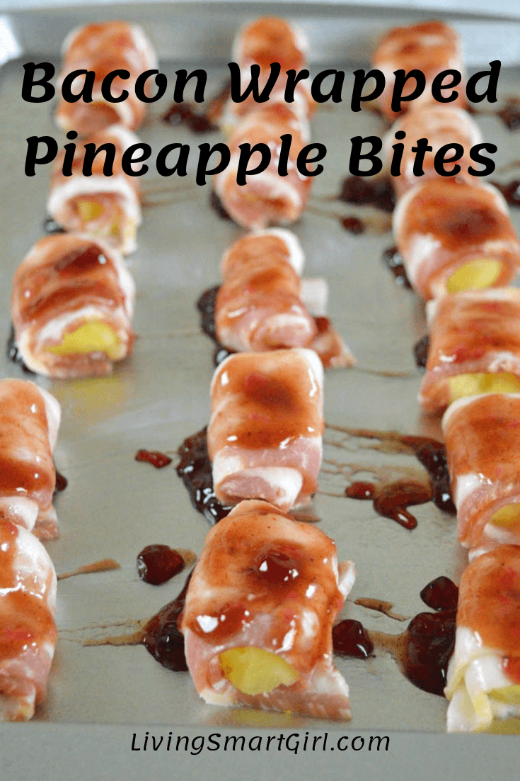 Bacon Wrapped Pineapple Bites on Tray